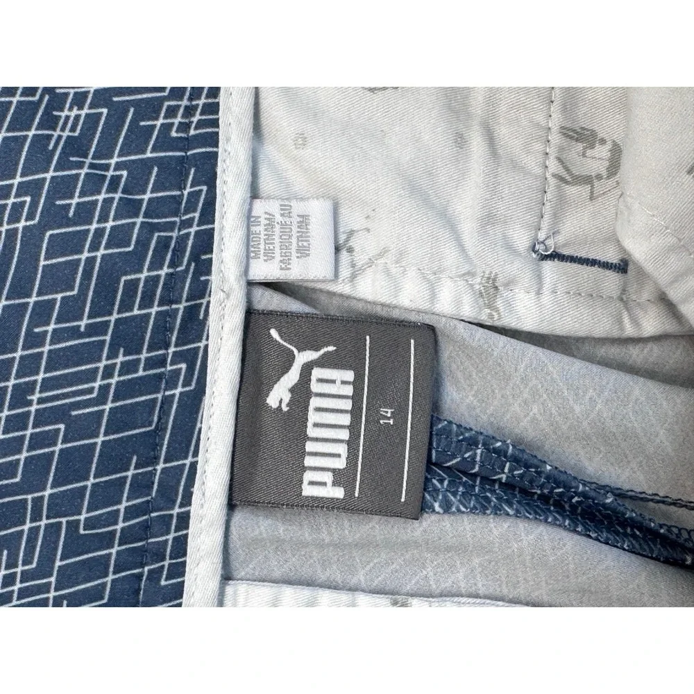 Puma Golf Shorts Navy Blue White Geometric Maze Print Performance Womens 12